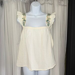 Madewell Ivory Ruffle Strap Blouse with Embroidery